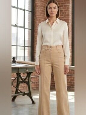 Boss Beige Jeans with Black Logo Patch